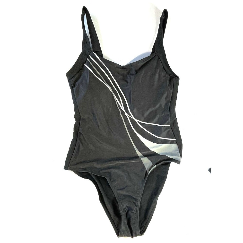 Women's one piece swimsuit block color black and white large simple bathing suit